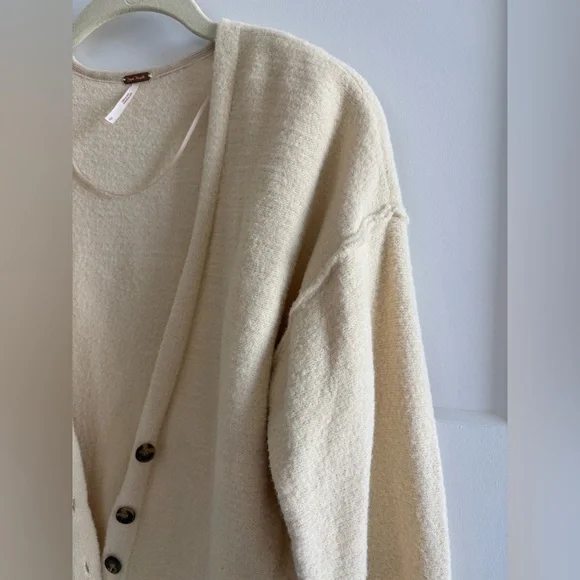 Free People Cream Button-Up Women's Sweater - Picture 3 of 6